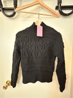 Muse Black Crochet Turtleneck Sweater